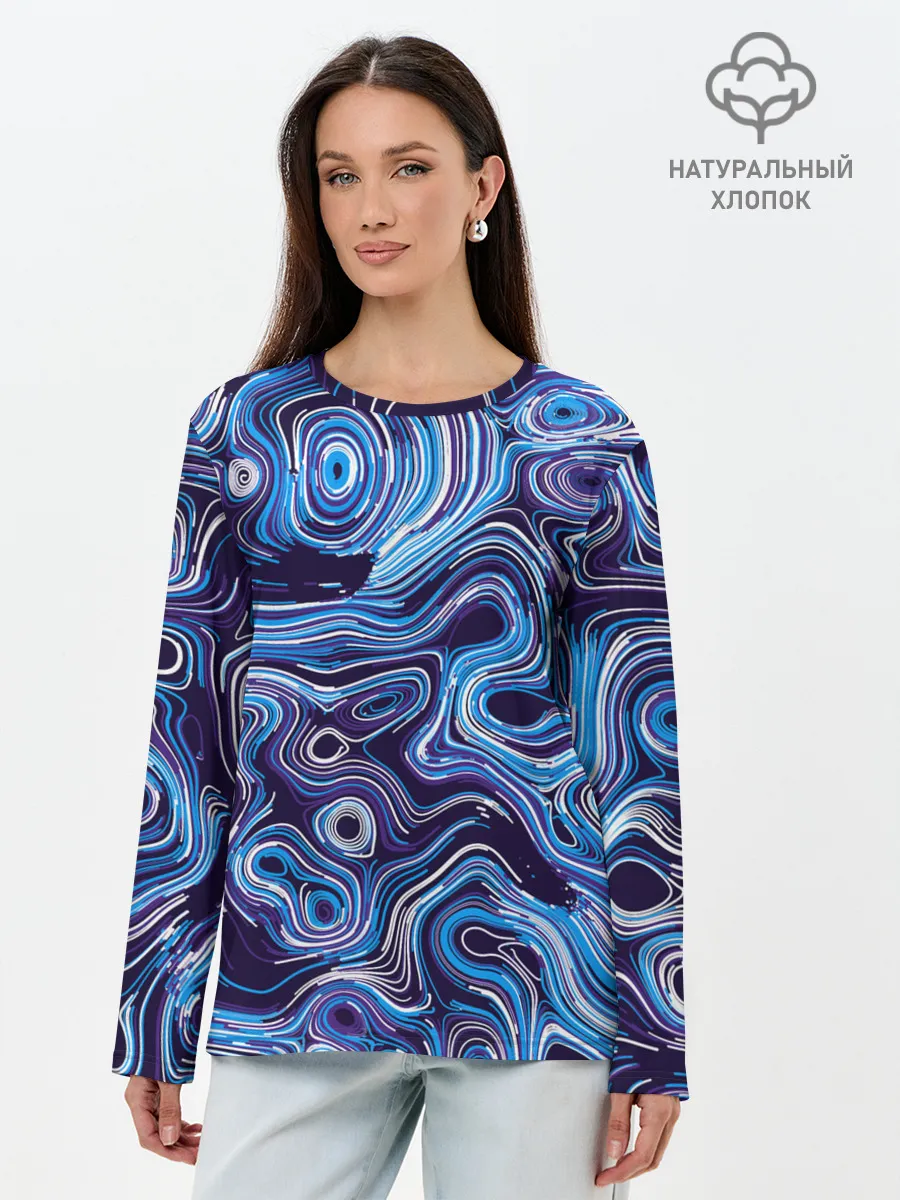 Лонгслив женский. Хлопок / Синие линии