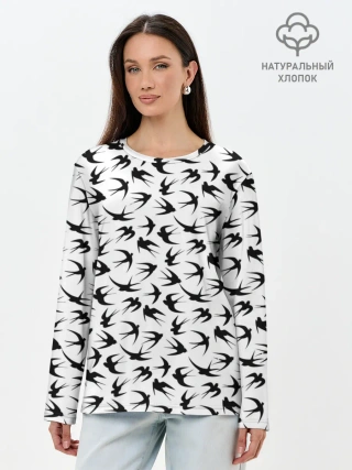 Лонгслив женский. Хлопок / Ласточки