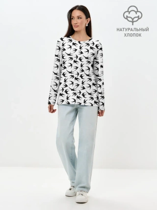 Лонгслив женский. Хлопок / Ласточки