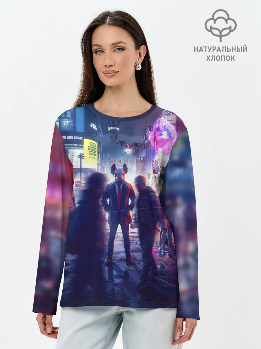 Лонгслив женский. Хлопок / Маска Watch dogs