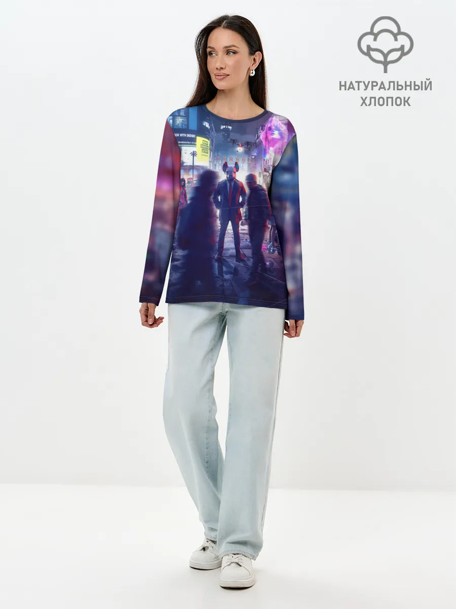 Лонгслив женский. Хлопок / Маска Watch dogs