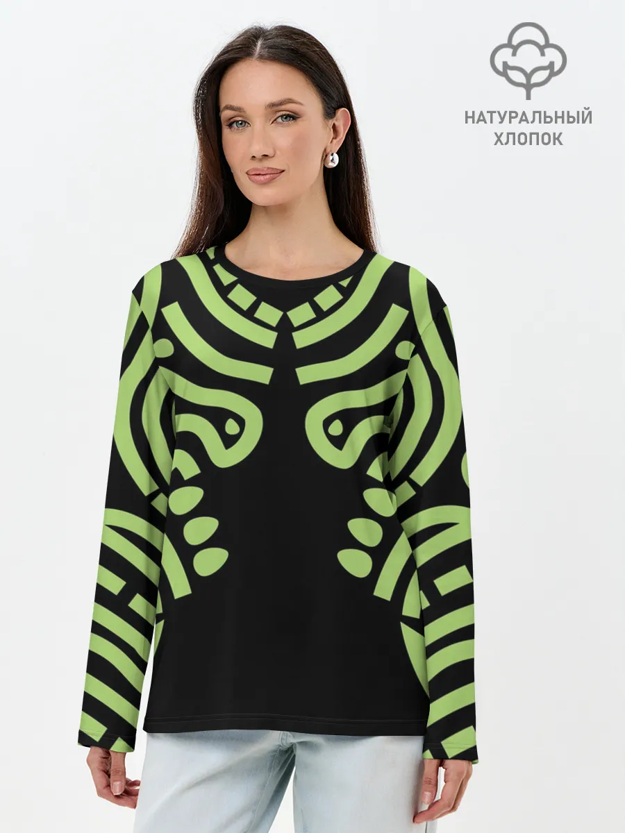 Лонгслив женский. Хлопок / узор тату