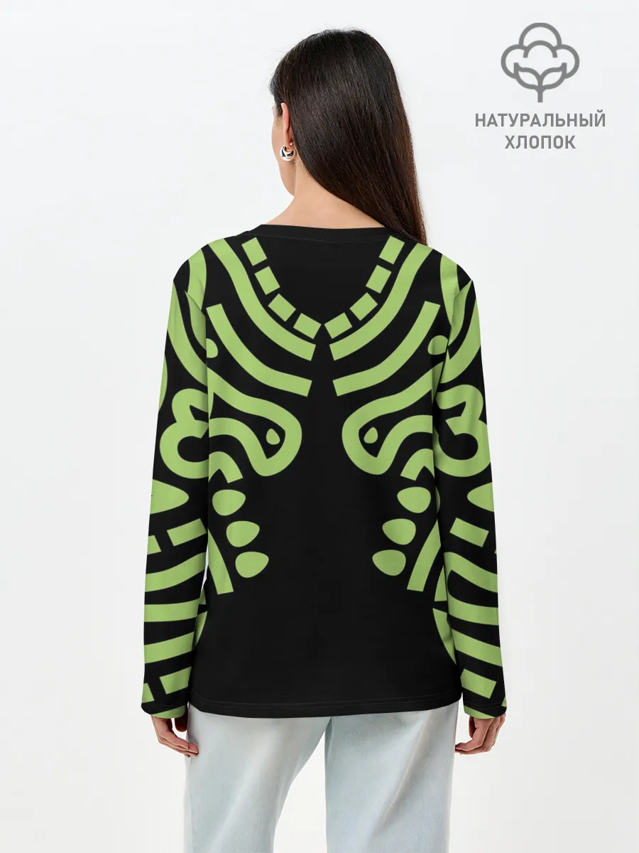 Лонгслив женский. Хлопок / узор тату