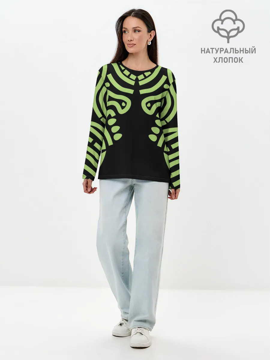 Лонгслив женский. Хлопок / узор тату