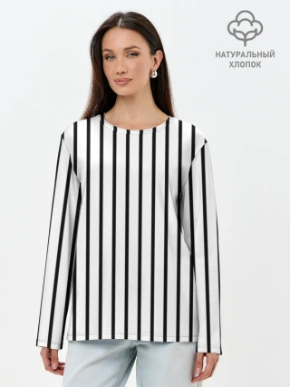 Лонгслив женский. Хлопок / Чёрные и белые полосы