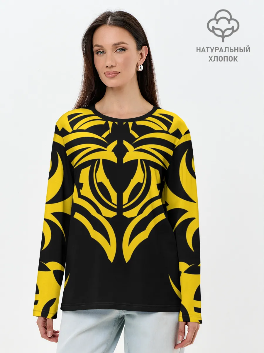 Лонгслив женский. Хлопок / Узор жёлтый
