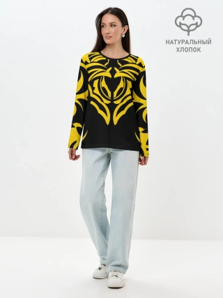 Лонгслив женский. Хлопок / Узор жёлтый