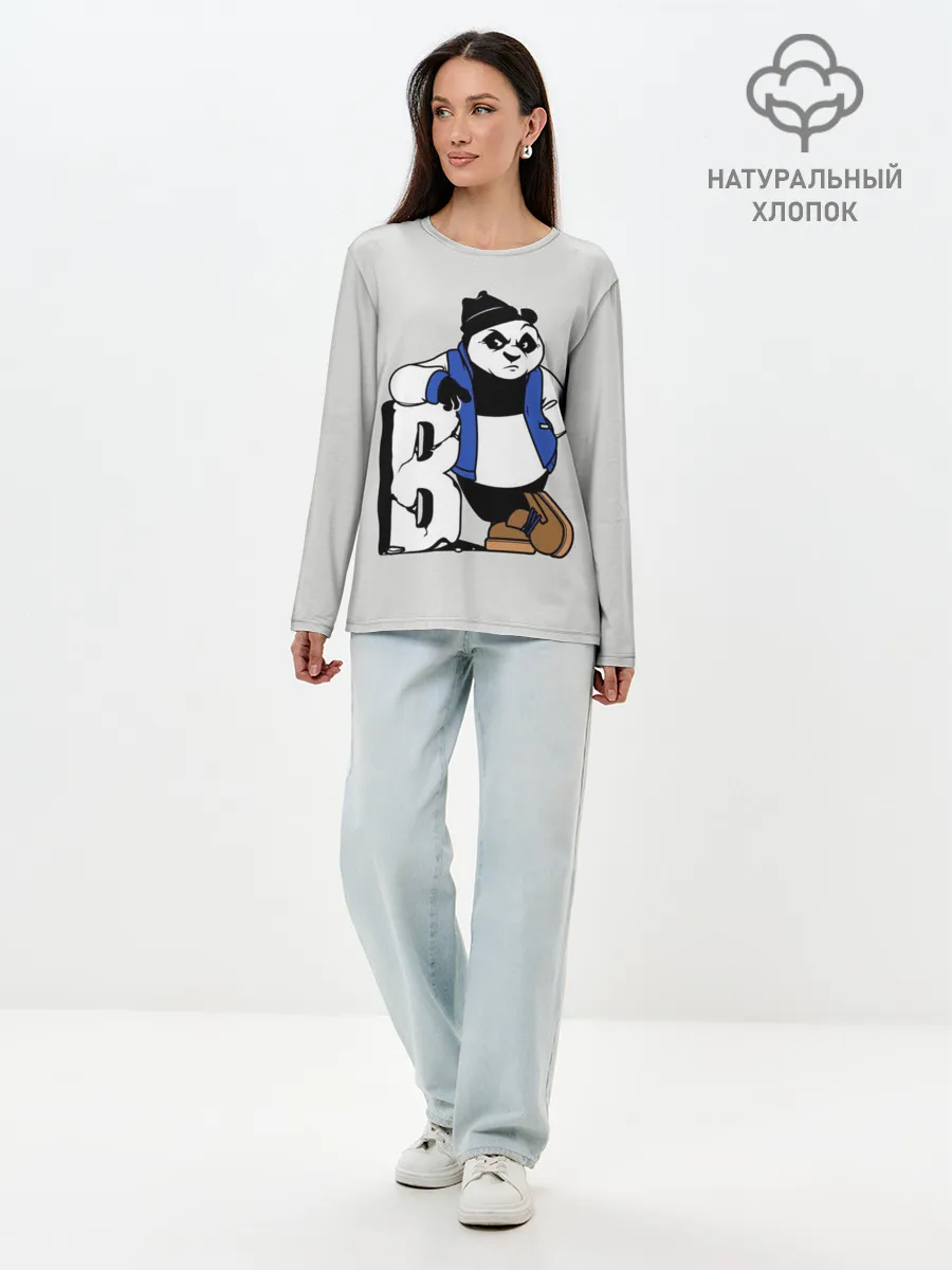 Лонгслив женский. Хлопок / Серьёзная Панда