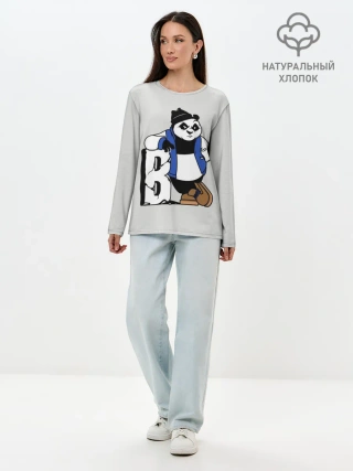 Лонгслив женский. Хлопок / Серьёзная Панда