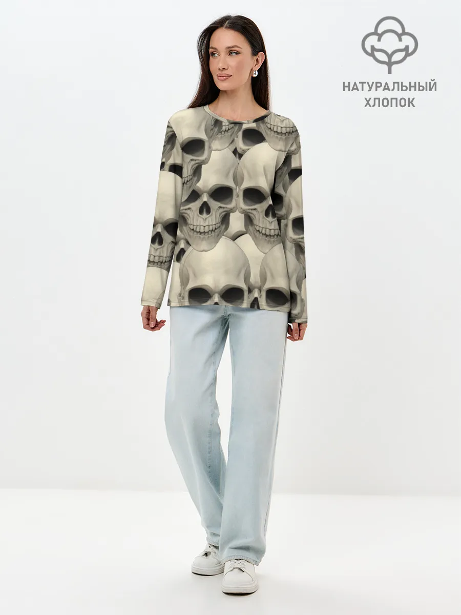 Лонгслив женский. Хлопок / Черепа