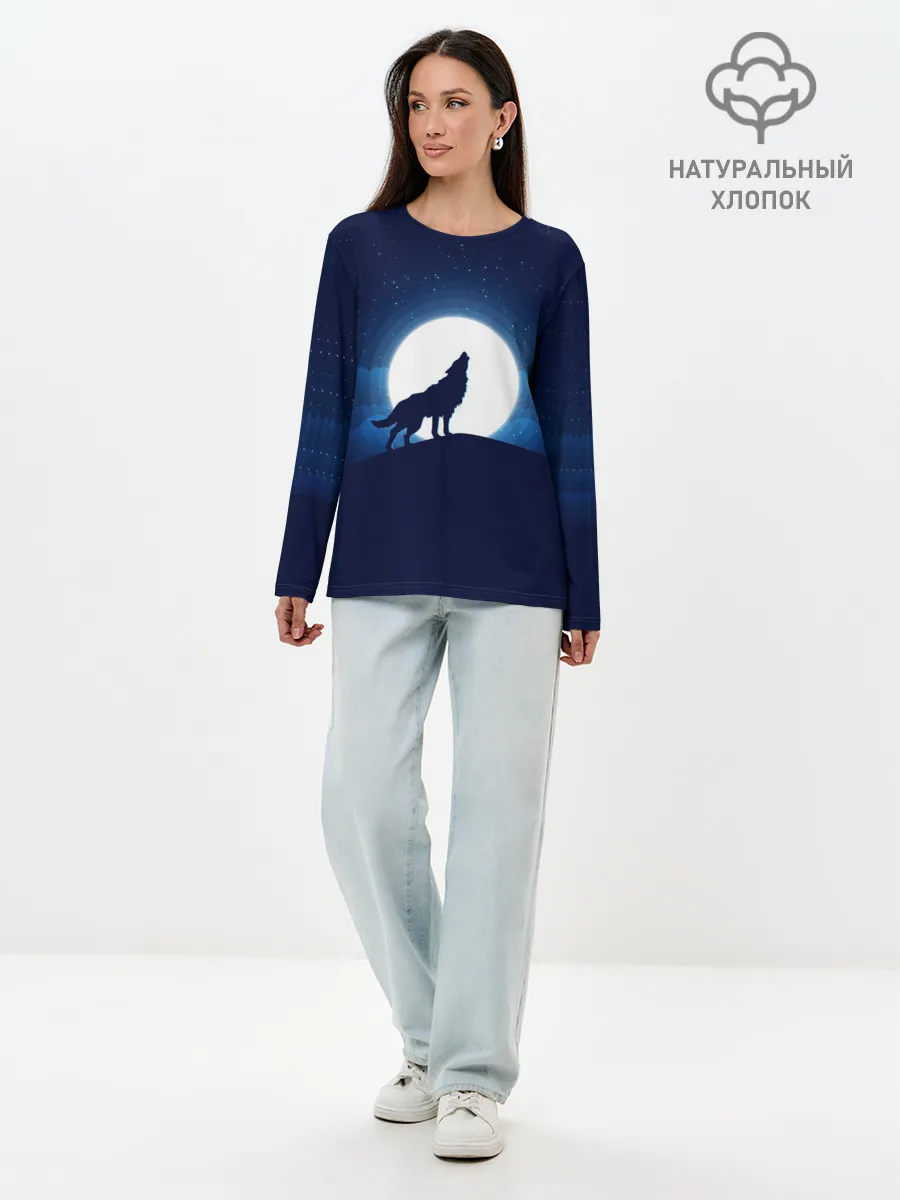 Лонгслив женский. Хлопок / Воющий на луну