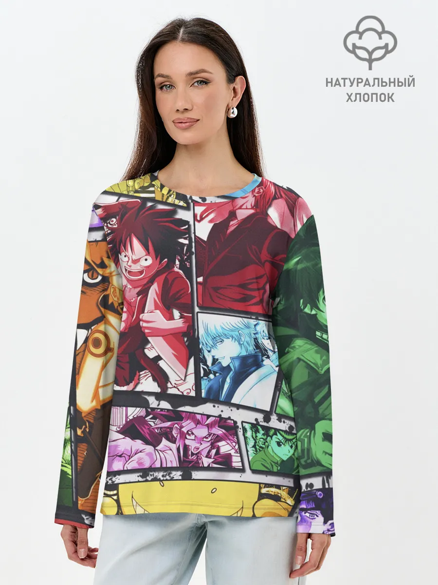 Лонгслив женский. Хлопок / EPIC MAIN ANIME CHARACTERS 3D!