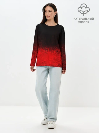 Лонгслив женский. Хлопок / КРАСНО-ЧЕРНЫЙ ГРАДИЕНТ