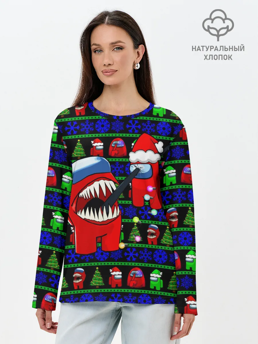 Лонгслив женский. Хлопок / Новогодний Among Us
