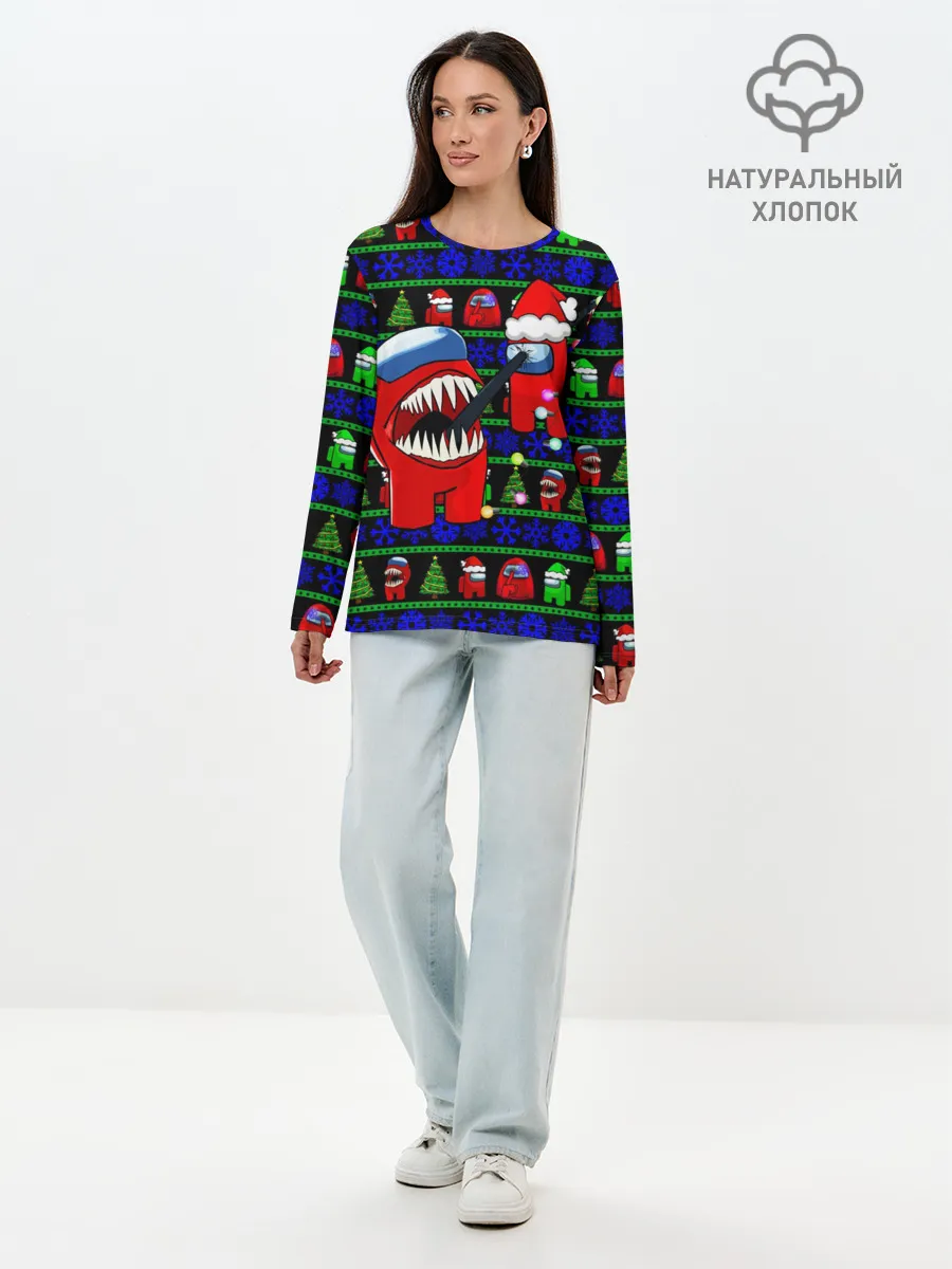 Лонгслив женский. Хлопок / Новогодний Among Us