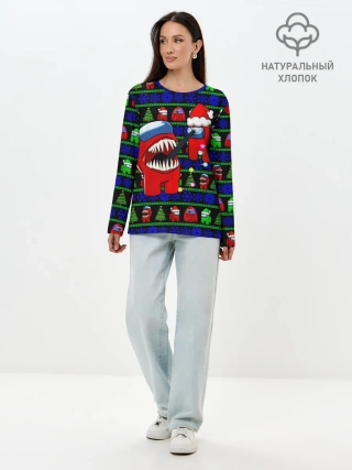 Лонгслив женский. Хлопок / Новогодний Among Us