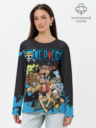 Лонгслив женский. Хлопок / One Piece синий всплеск