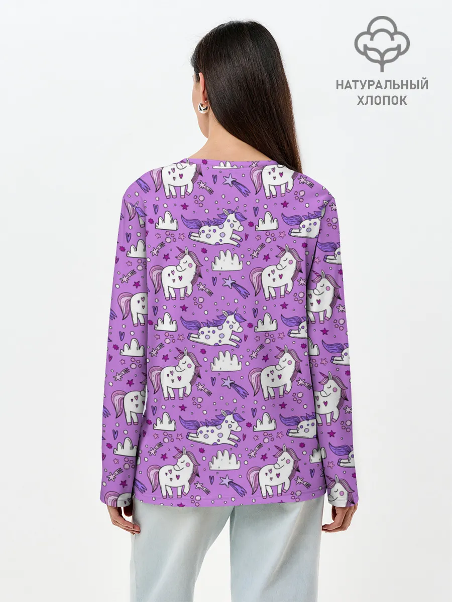 Лонгслив женский. Хлопок / Unicorn pattern