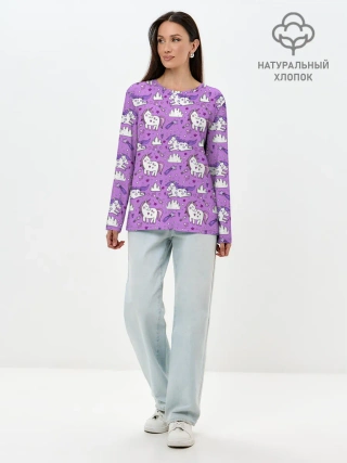 Лонгслив женский. Хлопок / Unicorn pattern