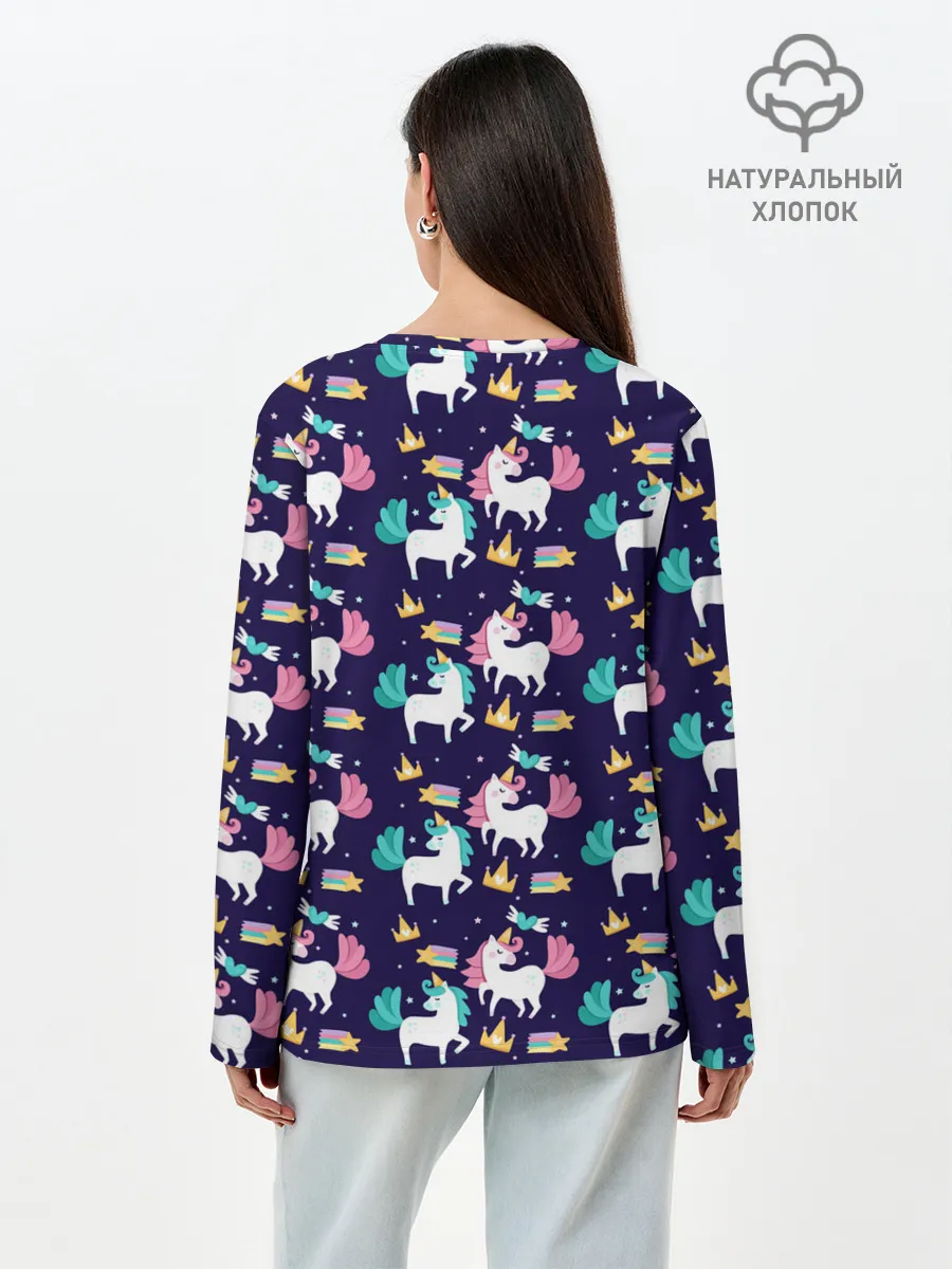 Лонгслив женский. Хлопок / Unicorn pattern