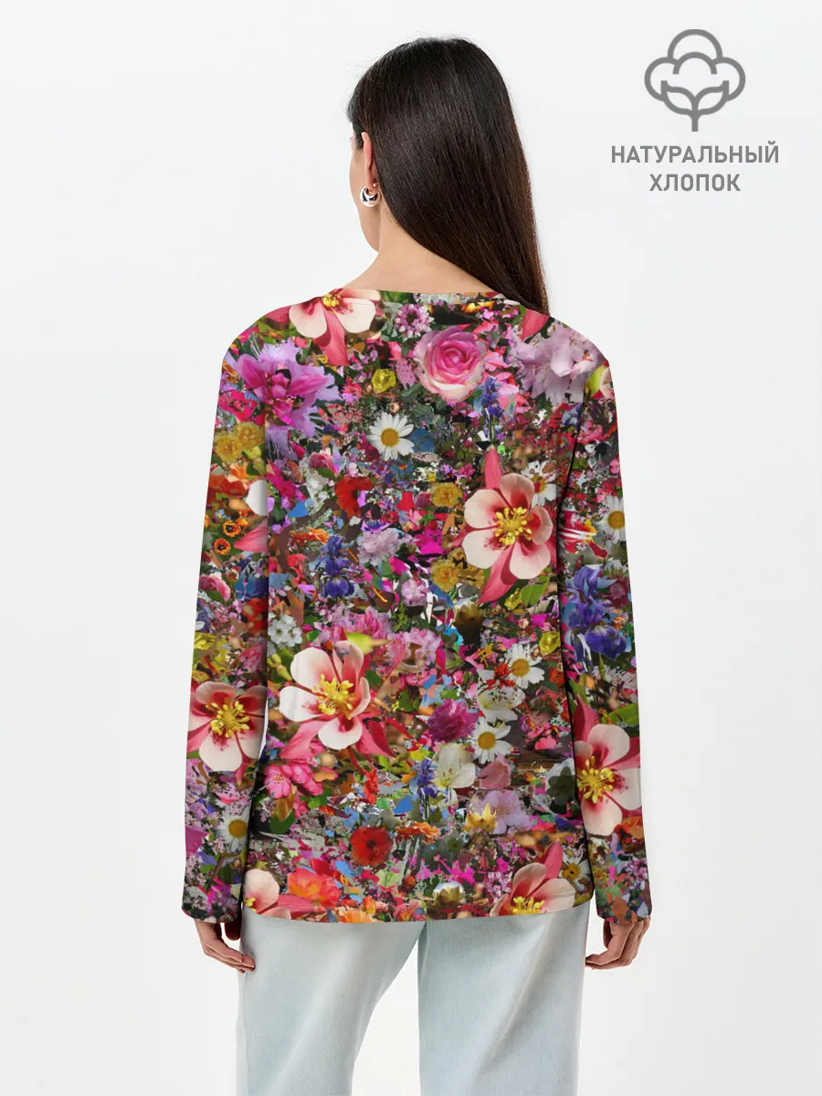 Лонгслив женский. Хлопок / Разные цветы