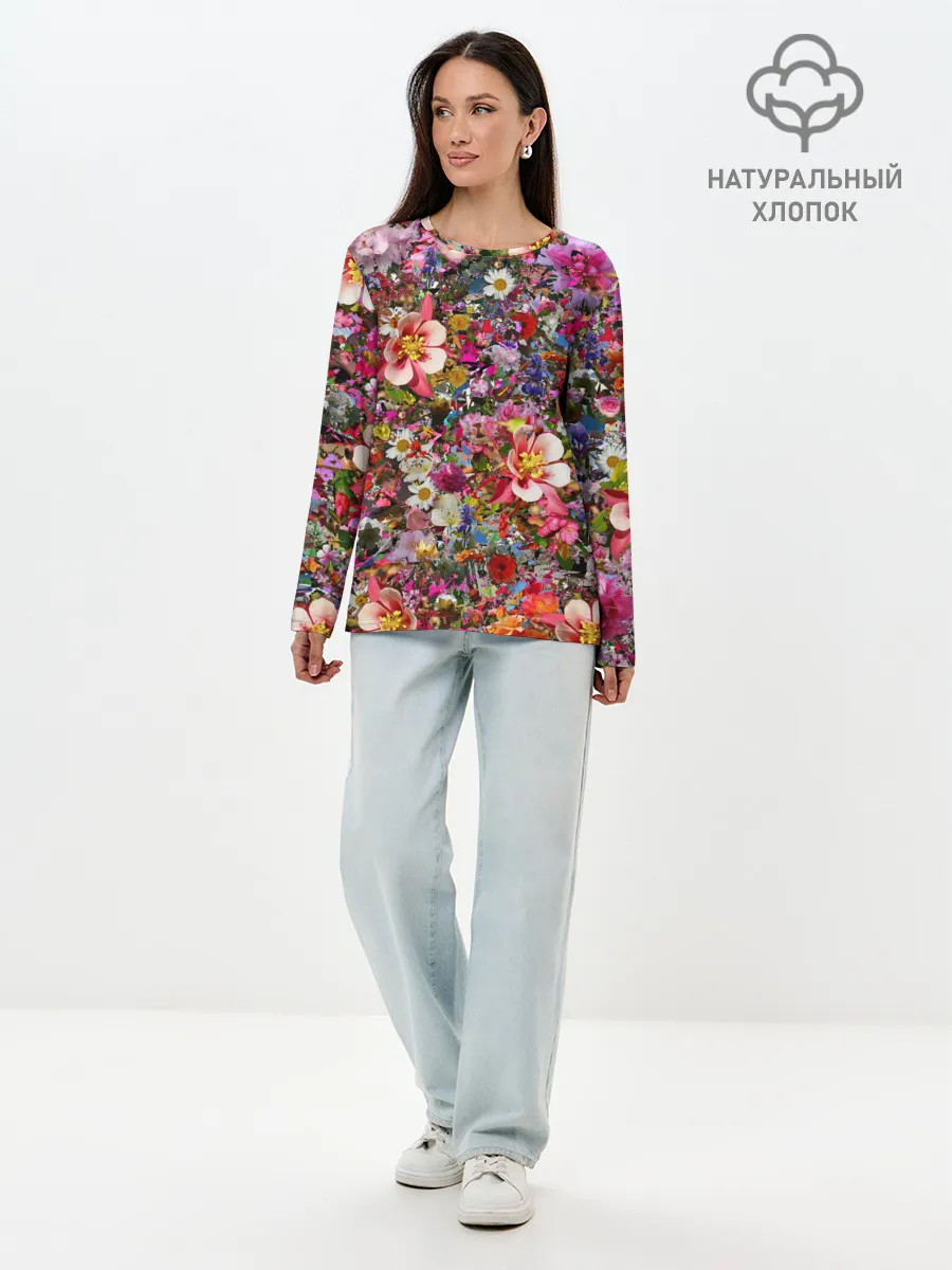 Лонгслив женский. Хлопок / Разные цветы