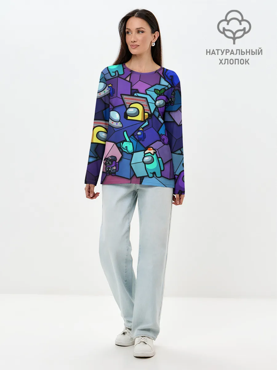 Лонгслив женский. Хлопок / Among Us кубики