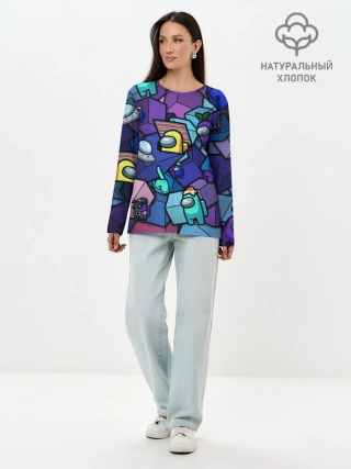 Лонгслив женский. Хлопок / Among Us кубики