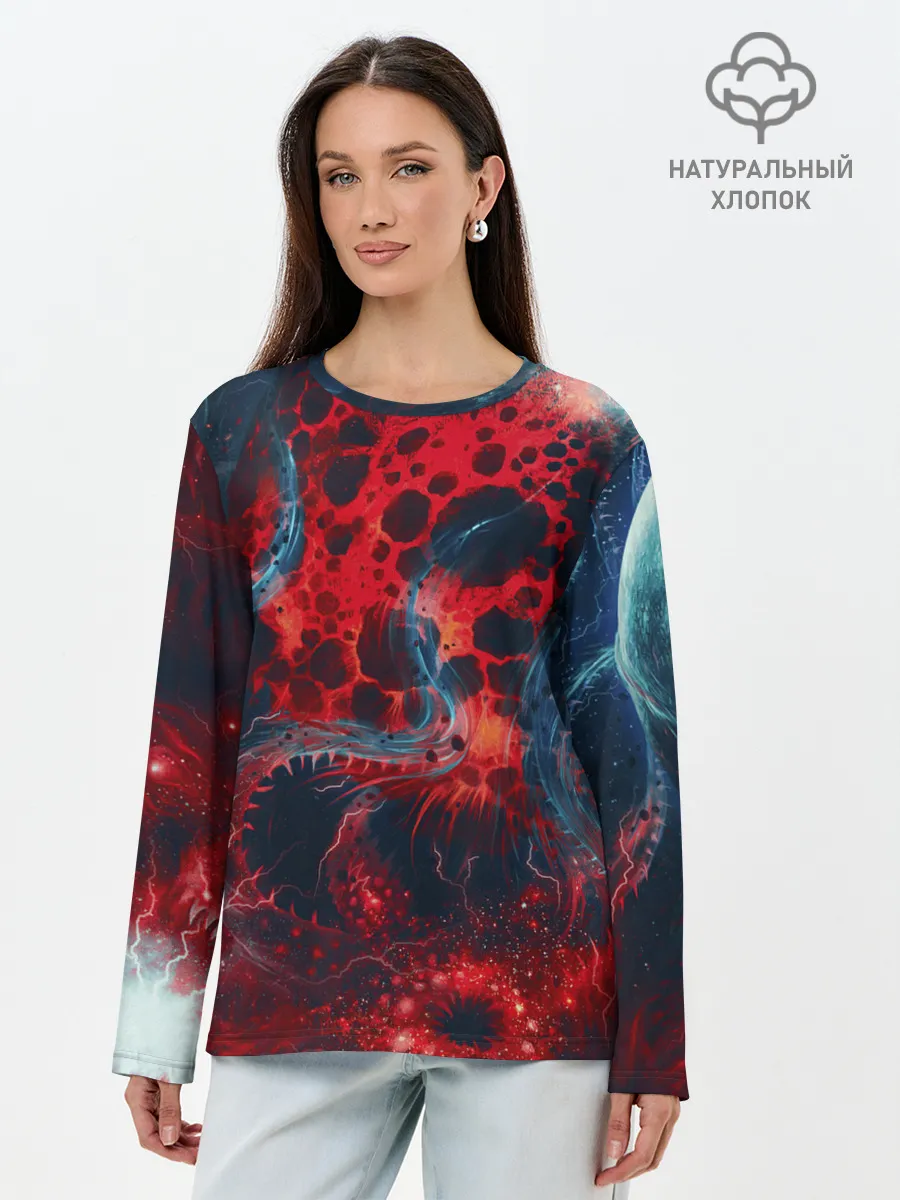 Лонгслив женский. Хлопок / Гигантский космический монстр