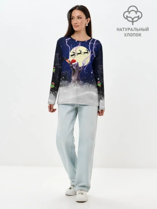 Лонгслив женский. Хлопок / Новогодний Кот