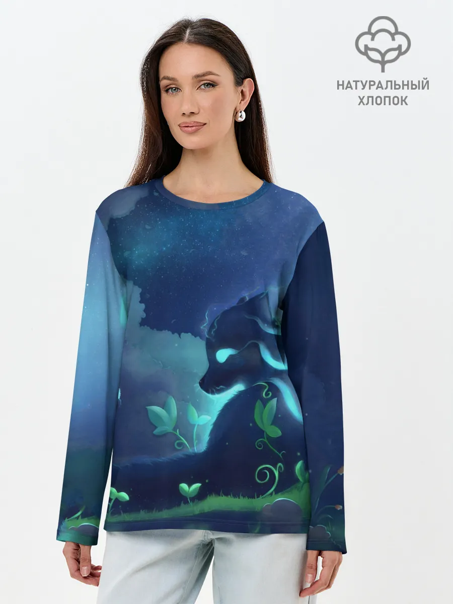 Лонгслив женский. Хлопок / Панда и лиса