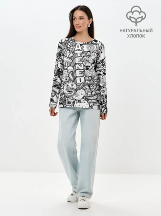 Лонгслив женский. Хлопок / Doodle граффити