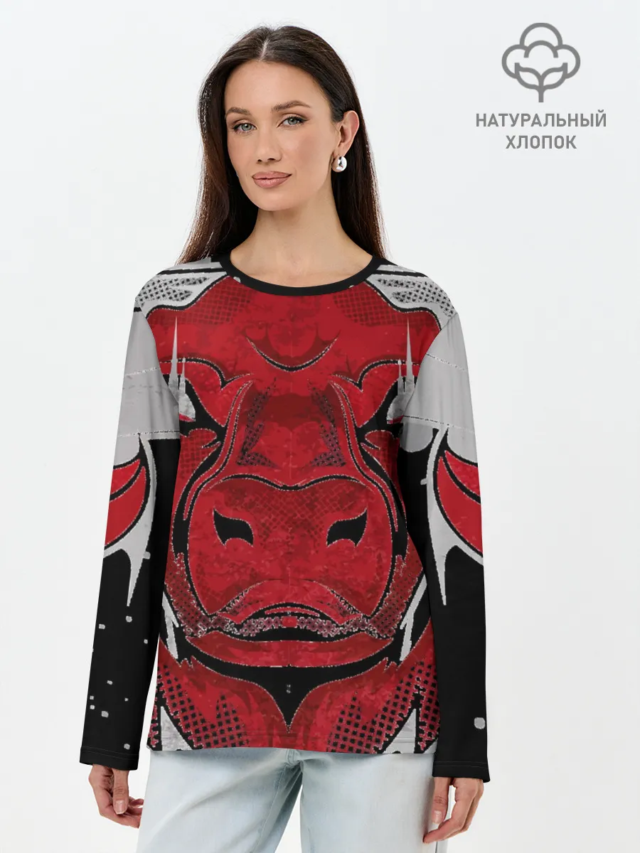 Лонгслив женский. Хлопок / Красный бык