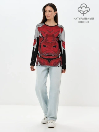 Лонгслив женский. Хлопок / Красный бык