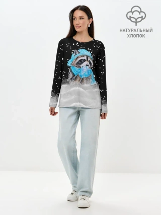 Лонгслив женский. Хлопок / Енот