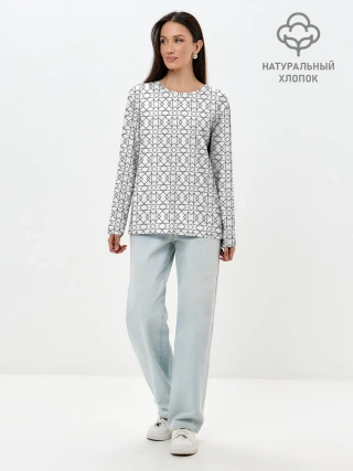 Лонгслив женский. Хлопок / Геометрический узор