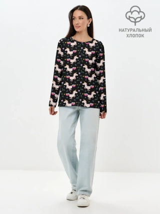 Лонгслив женский. Хлопок / Unicorns pattern