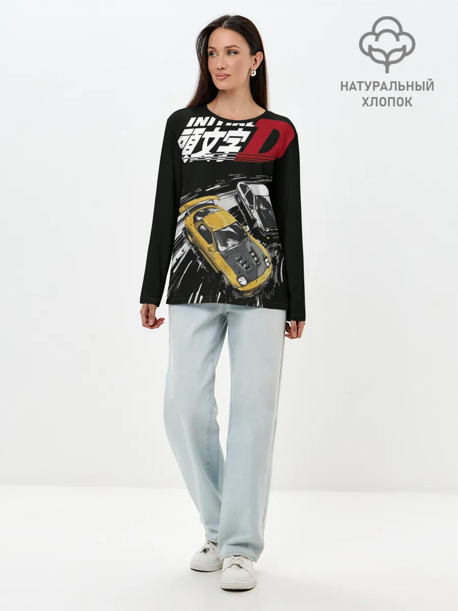 Лонгслив женский. Хлопок / Initial D две машины