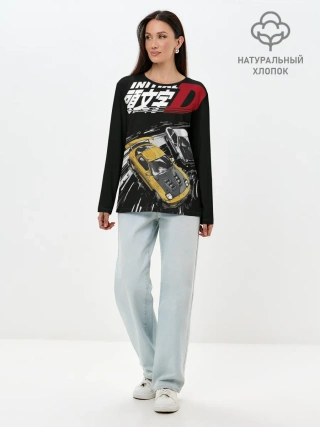Лонгслив женский. Хлопок / Initial D две машины