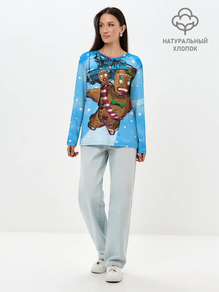 Лонгслив женский. Хлопок / Пряничный человек