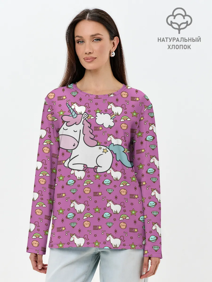 Лонгслив женский. Хлопок / Единорог
