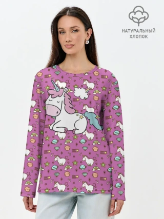 Лонгслив женский. Хлопок / Единорог