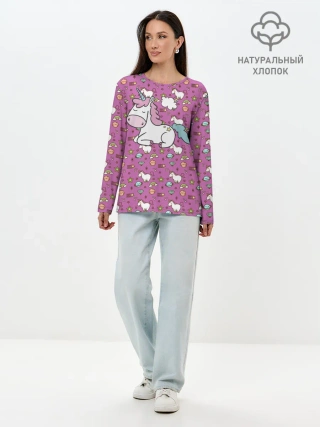 Лонгслив женский. Хлопок / Единорог