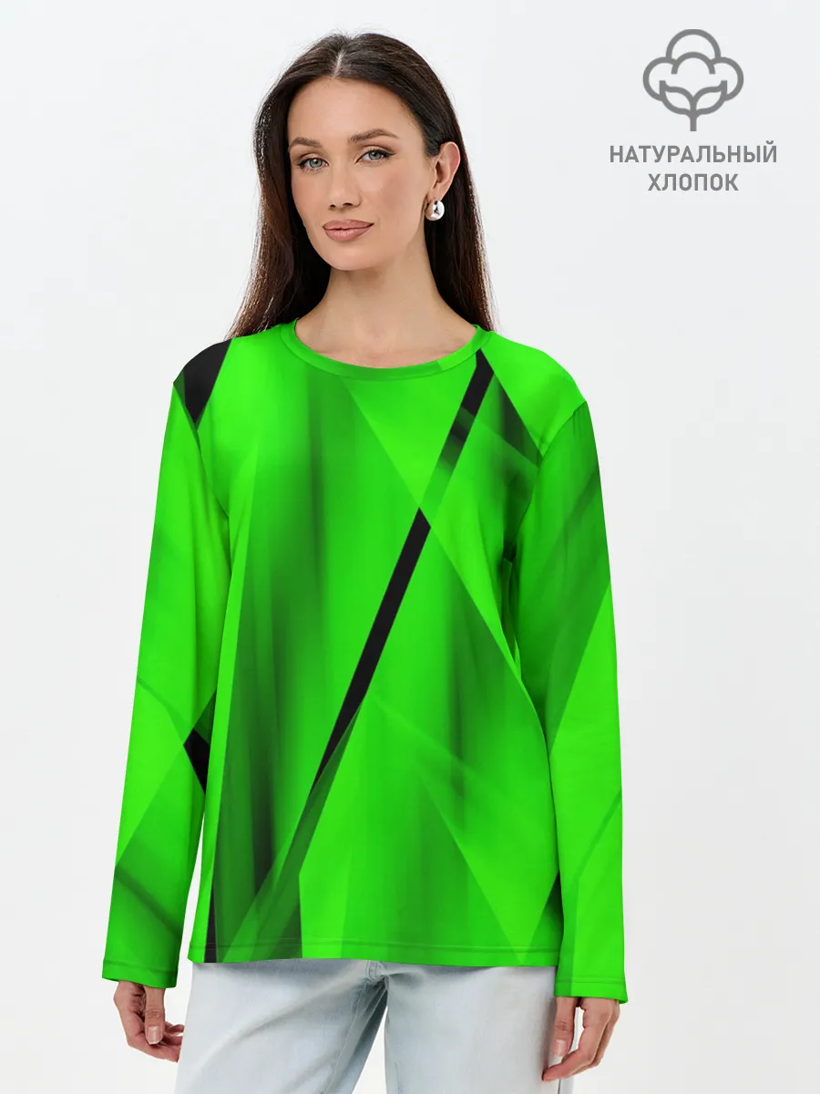 Лонгслив женский. Хлопок / Зеленый неон