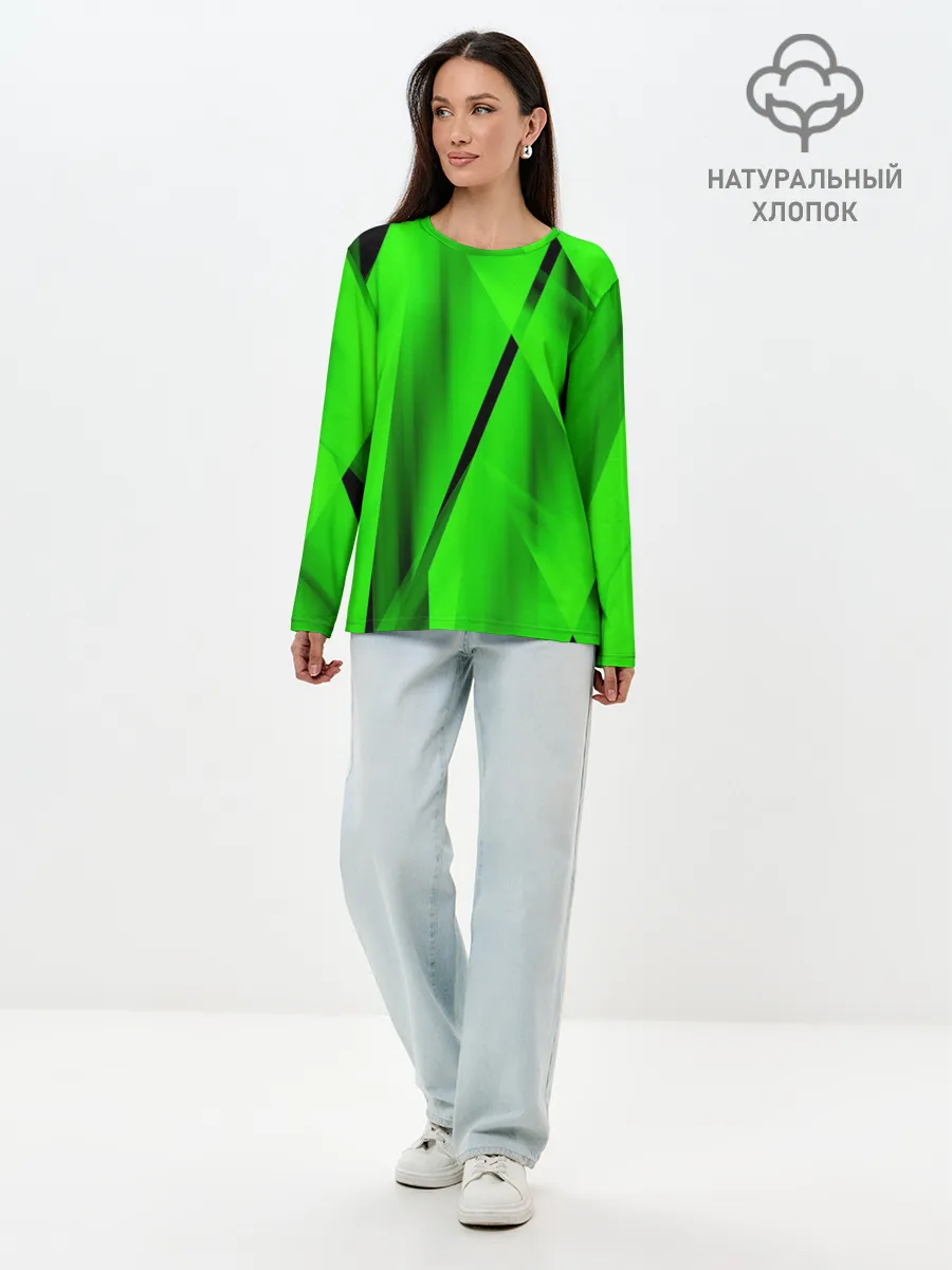 Лонгслив женский. Хлопок / Зеленый неон