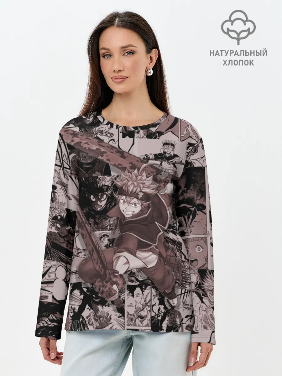 Лонгслив женский. Хлопок / ASTA manga monochrome pages