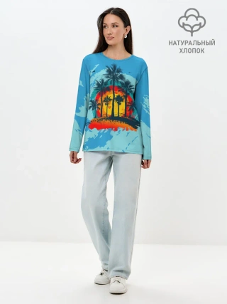 Лонгслив женский. Хлопок / Море. Пальмы. Песок