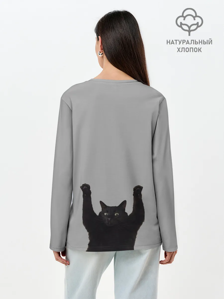Лонгслив женский. Хлопок / Кот сдается