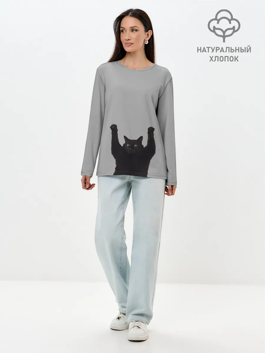 Лонгслив женский. Хлопок / Кот сдается