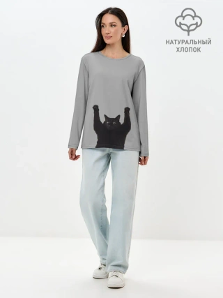 Лонгслив женский. Хлопок / Кот сдается